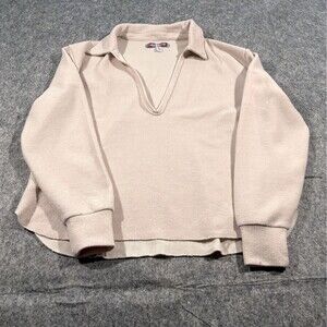 Urban Outfitters Womens Pale Pink Collared Cropped L/S Ribbed Knit Sweater Sz S